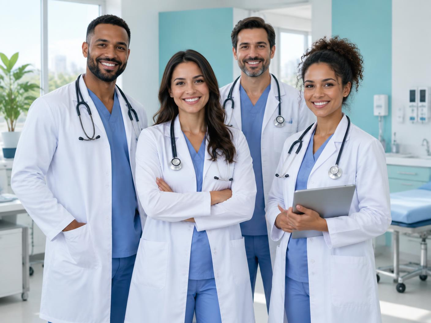 Equipe médica reunida em ambiente clínico